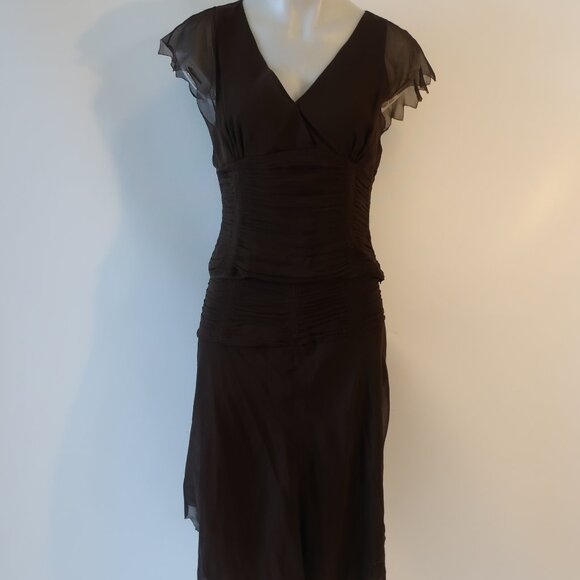 Womens 2PC Lela Rose 100% Silk Brown Blouse, Skirt Set 8 - Picture 1 of 11
